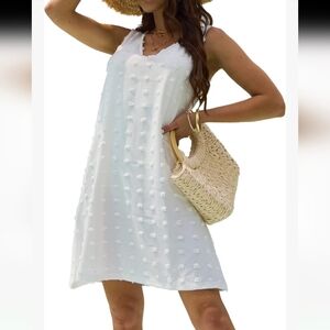 White Textured Sleeveless Swim Cover-Up